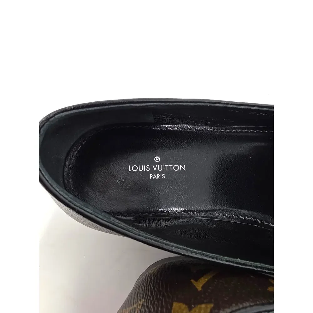 Louis Vuitton Monogram Tassel Loafers Society Canvas LV Logo Slip Flats 37.5 7.5